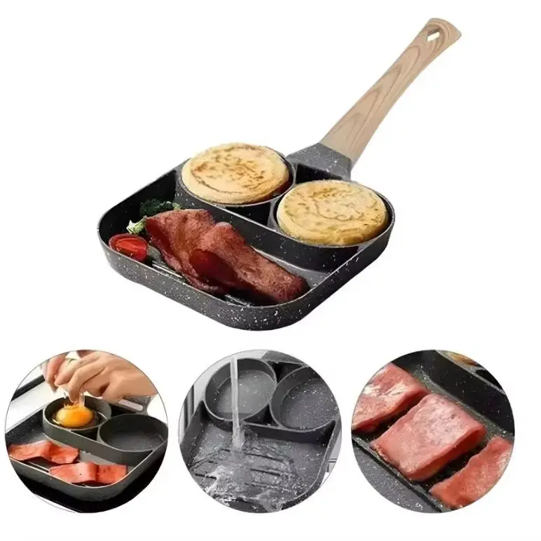 Frigideira Antiaderente Com 3 Divisórias Fritar Ovo Bacon Carne Frango Lanche Multiuso