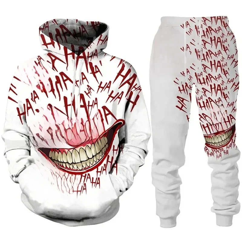 HAHAHA-Ensemble de survêtement imprimé en 3D pour hommes et femmes, sweat à capuche et pantalon, motif Big Mouth, Hip Hop, Streetwear de personnalité, tendances intéressantes