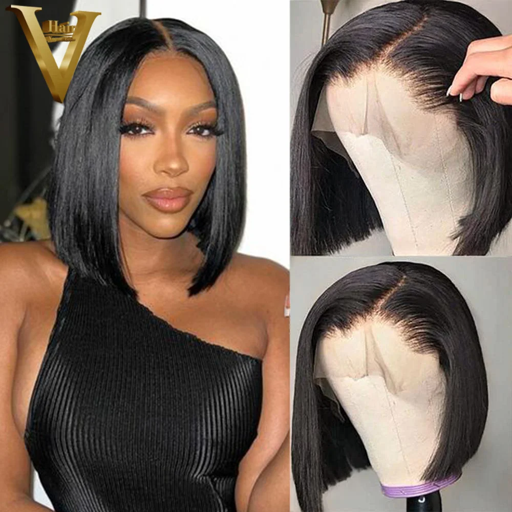 13x4 Straight Pre Plucked Short Bob Wigs HD Transparent Lace Frontal Wigs For Black Women Brazilian Virgin Remy Human Hair Wigs