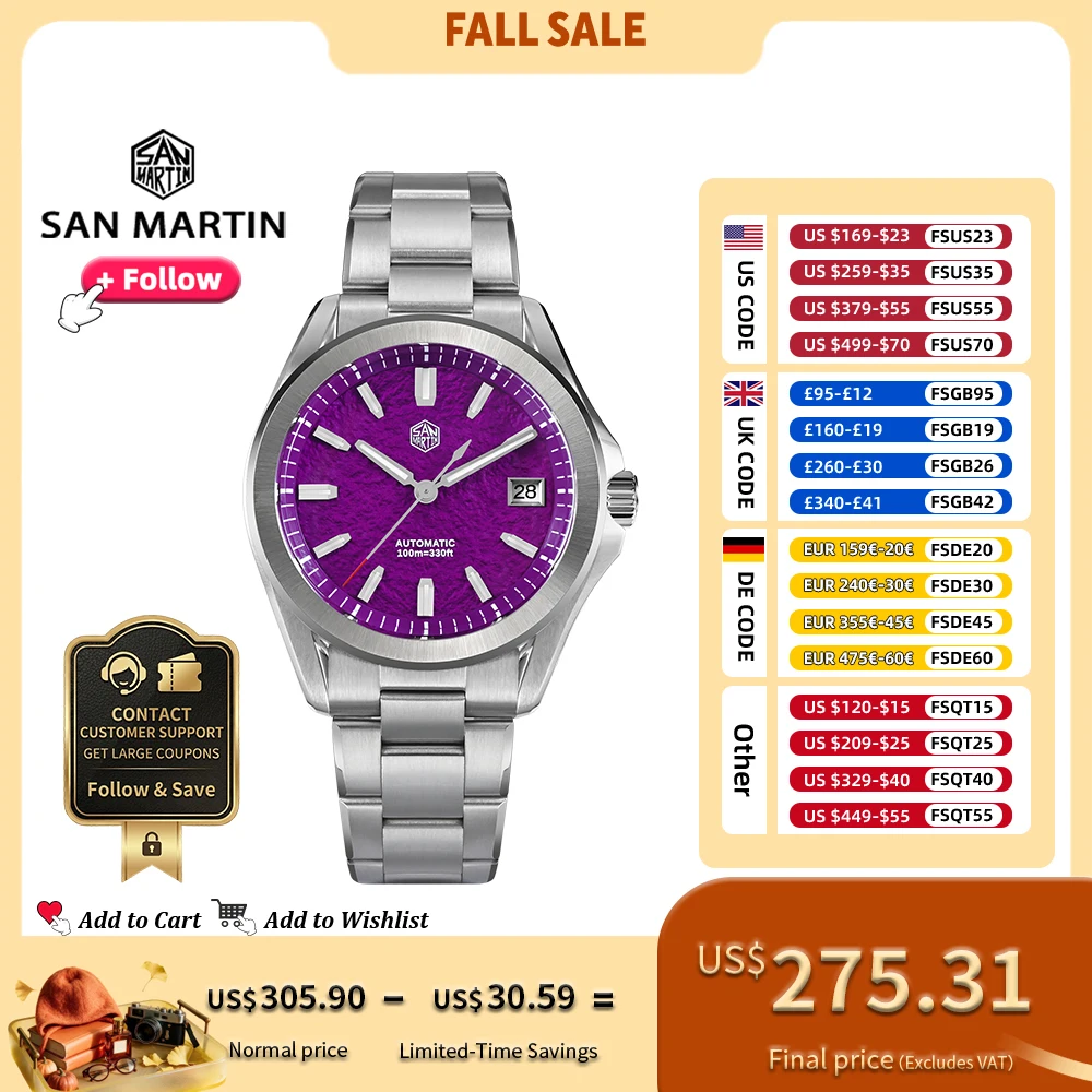 San Martin 39mm Luxury Sport Watch Enamel Dial NH35 Automatic Mechanical for Men Steel Watches Waterproof 10Bar Luminous SN0129