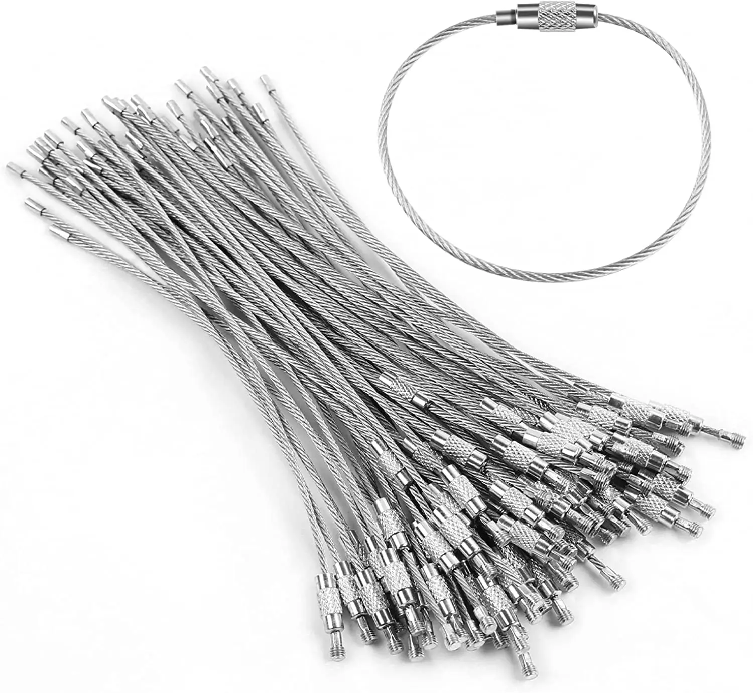 10Pcs/Piece Key Ring Stainless Steel Label Rope EDC Wire Cable Circl Lock With Spin Strong Load-Bearing Capacity Multifunctional