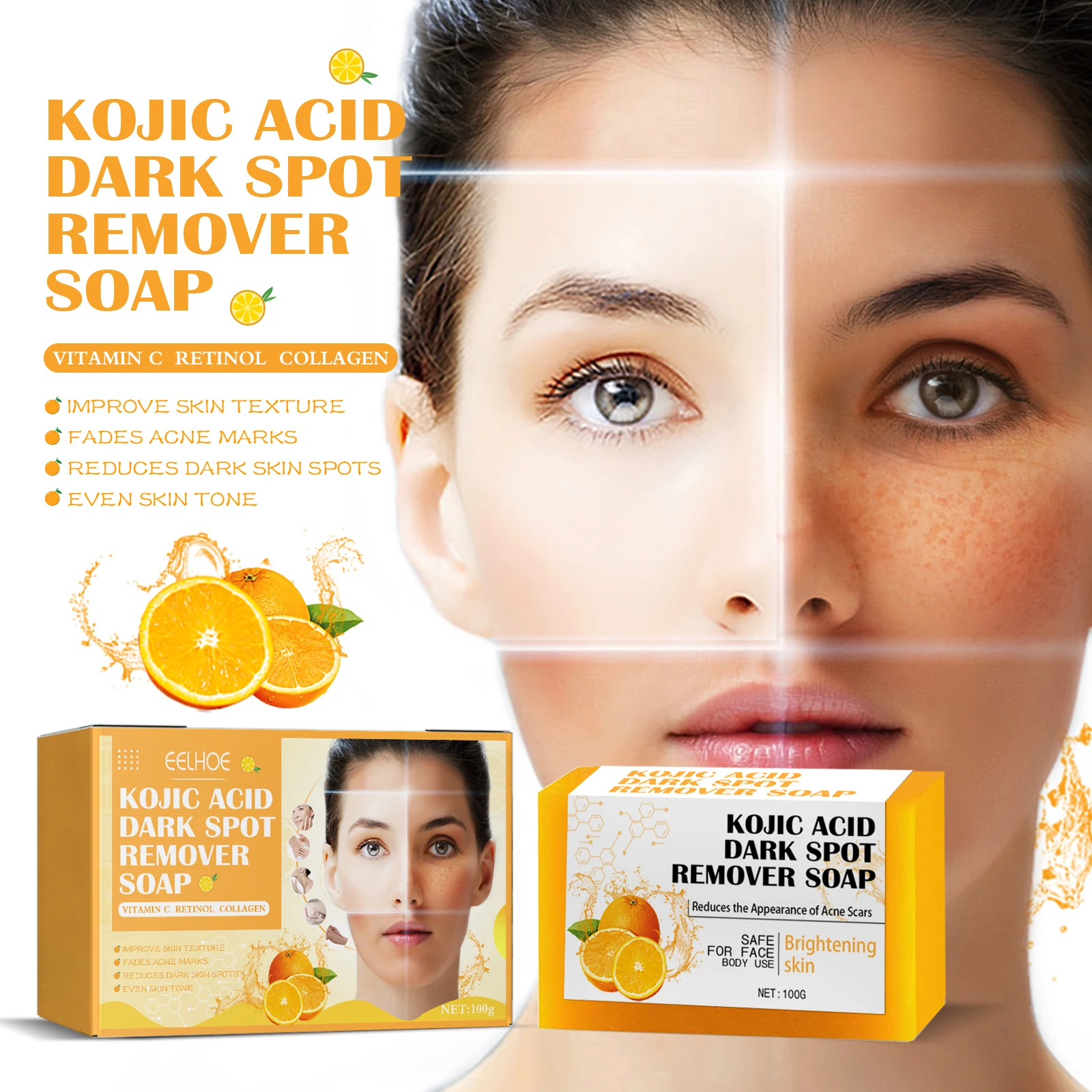Eelhoe 100g Kojic Acid Facial Soap Clean Face Lighten Acne Mark Shrink Pores Exfoliating Skin Care Remove Dark Spots Face Soap - Image 3