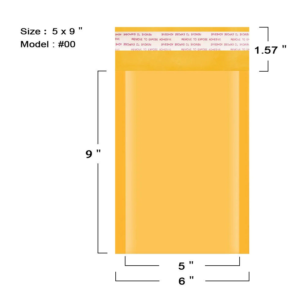 Kraft Mailer Bubble, Envelope de Envio, Sacos Acolchoados, 5 "x 10", 250Pcs, #00