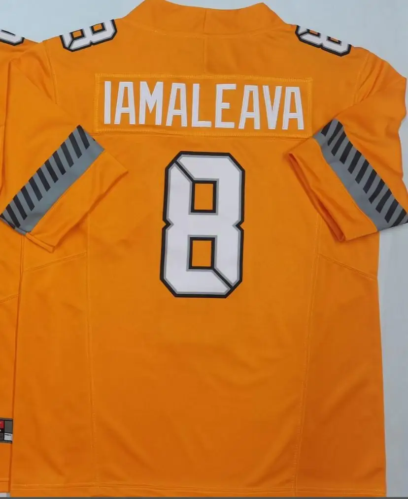 

2025 Nico Iamaleava 8, белый, черный, оранжевый, волонтеры для студенческого футбола, сшитый трикотаж, дропшиппинг