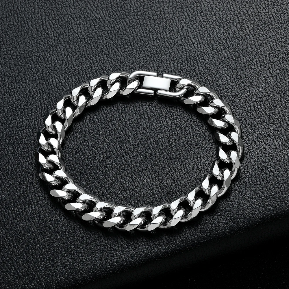 Width 8MM 316L Titanium Steel Golden Black Cuban Chain Bracelet Fashion Hip Hop Men\'s Jewelry Party Gift 18/20/22CM