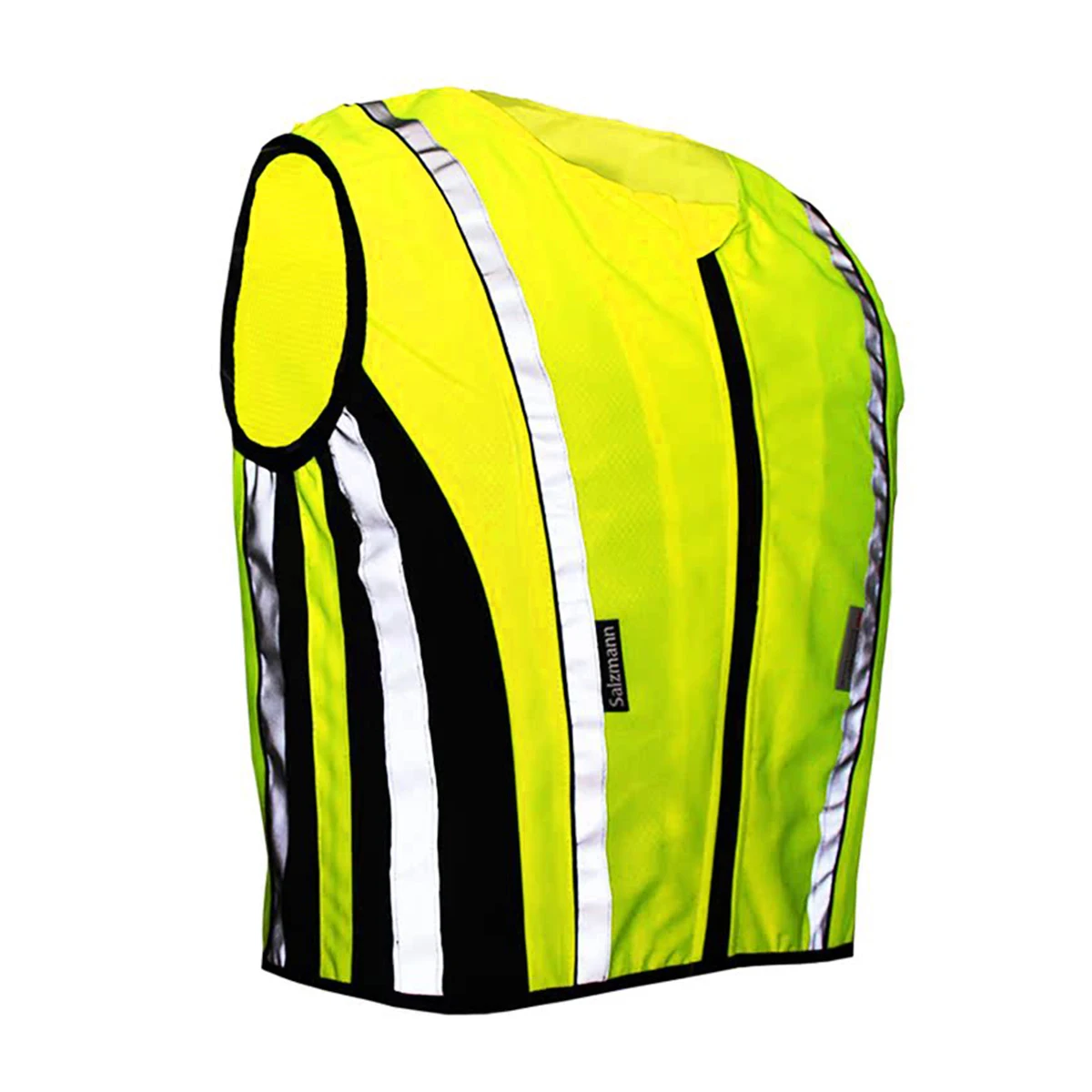

Salzmann High Visible Motor Cycle Vest, made with 3M Scotchlite, with black elastic fabric.