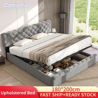 Comanlai Upholstered Bed 180 x 200 cm,Hydraulic Storage Bed,Height-Adjustable Headboard, Double Bed,Without Mattress,Velvet,Grey