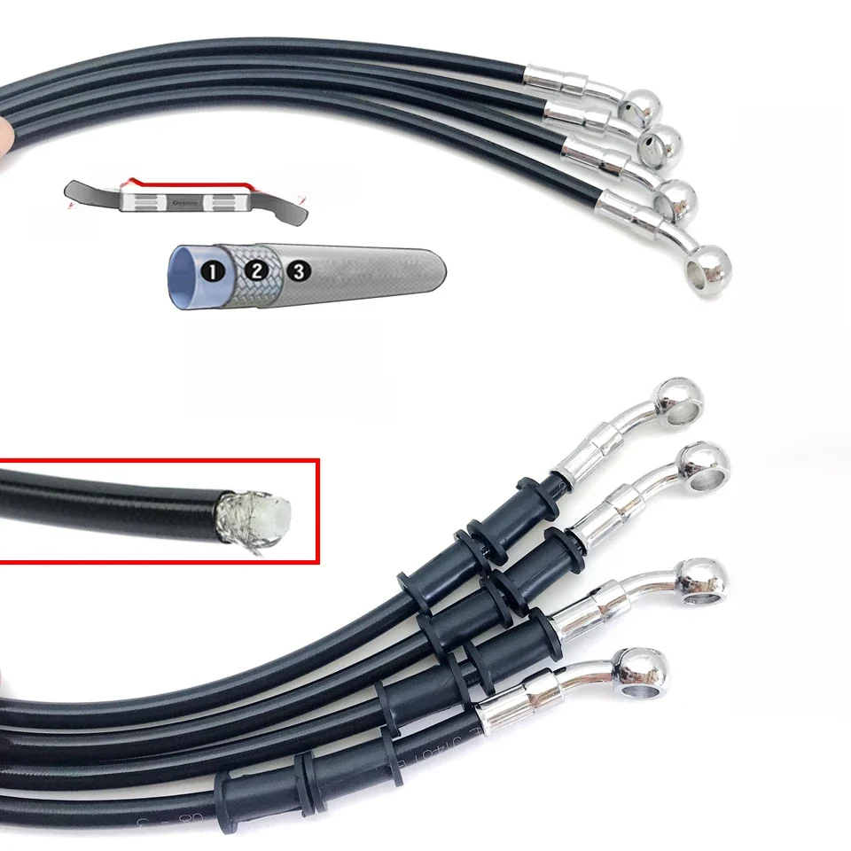 28 stopni Czarny 400 do 2200 mm Hydrauliczny wąż hamulcowy DOT Przewód olejowy Pleciony kabel 10 mm Banjo Do Kawasaki Yamaha Honda ATV — zdjęcie 2