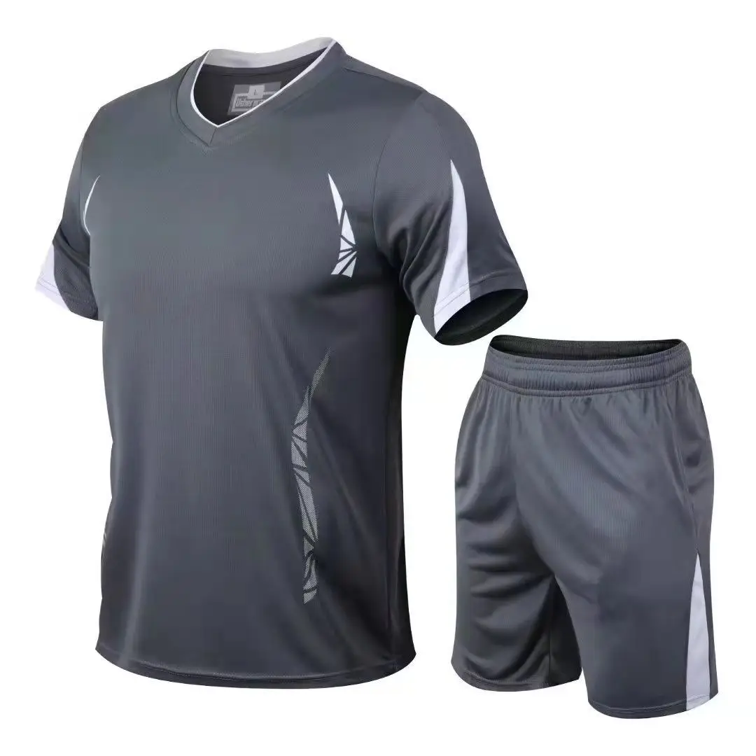 Adult Sports Suit Men's Summer Soccer Set Quick Dry Football Training Suit Short Sleeves Sportswear Kit Wth Pockets Breathable