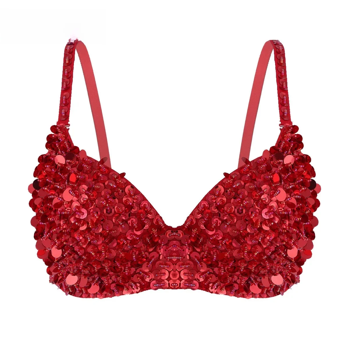 TiaoBug Fashion Women Sparkle Sequin Beading Padded Bra Top for Rave Dances Mermaid Bra Stage Club Wear Sexy Belly Dance Costume — zdjęcie 2