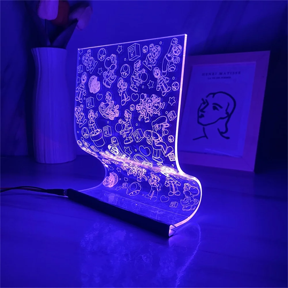 Super Mary Bros-luz de noche acrílica LED, lámpara de desplazamiento, ambiente, luz de humor, juego Popular, lámparas de decoración de arte IP, iluminación de escritorio, regalo para niños