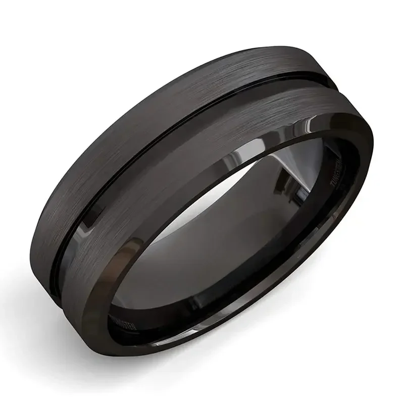 8mm Edelstahl Männer Ringe Großhandel Schwarz Nut Matte Hochzeit Verlobung Party Geschenk Jahrestag Ringe Für Frauen Schmuck