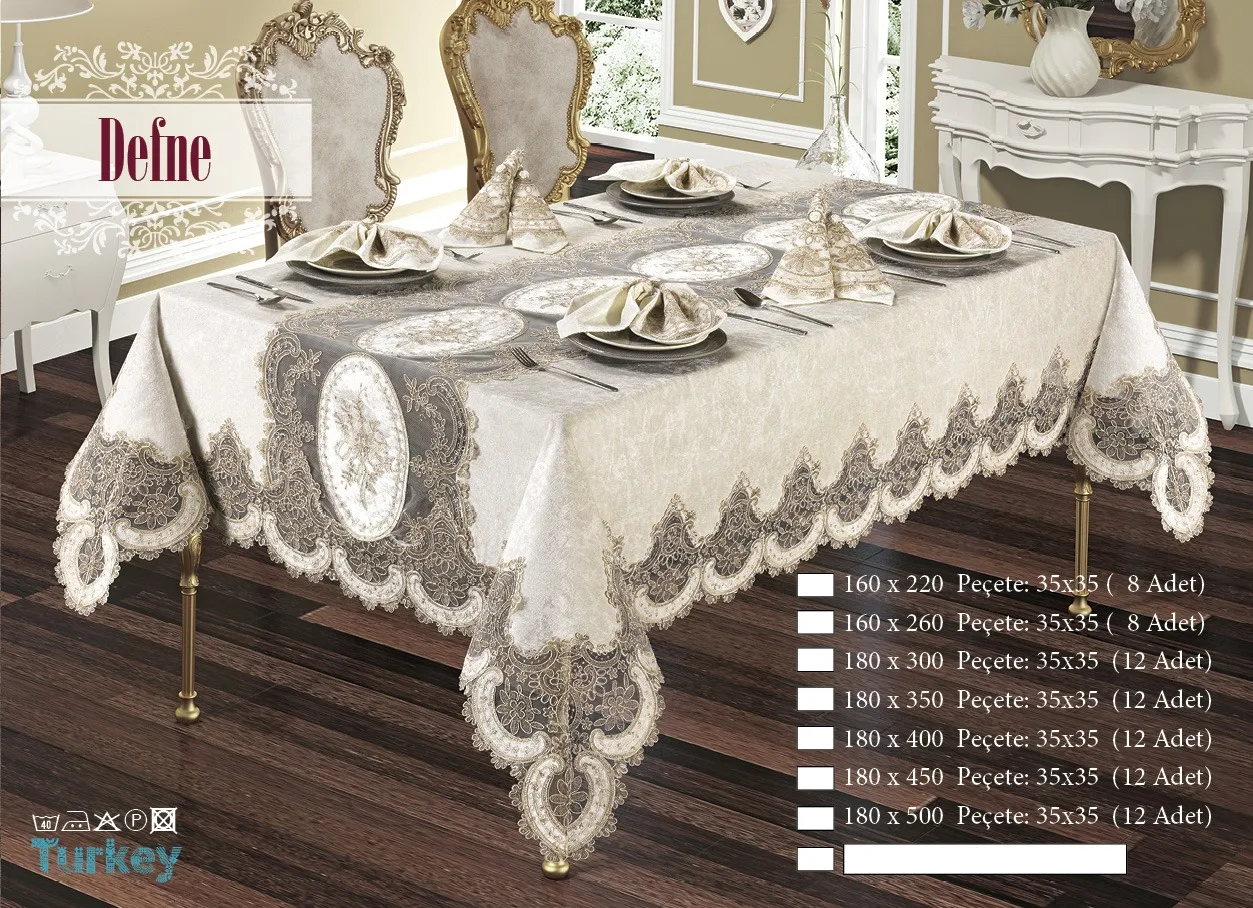 Defne Velvet Fabric French Guipure 25 Piece Dinnerware Luxury Table Cloth Party Special Occasion Home Decor Hotel Wedding