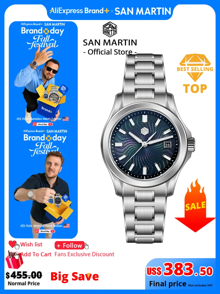 San Martin Official 39mm Guilloche MOP Dial Gada Watch Miyota 9015 Luxury Men's Automatic Mechanical Watches 10 ATM reloj SN0150