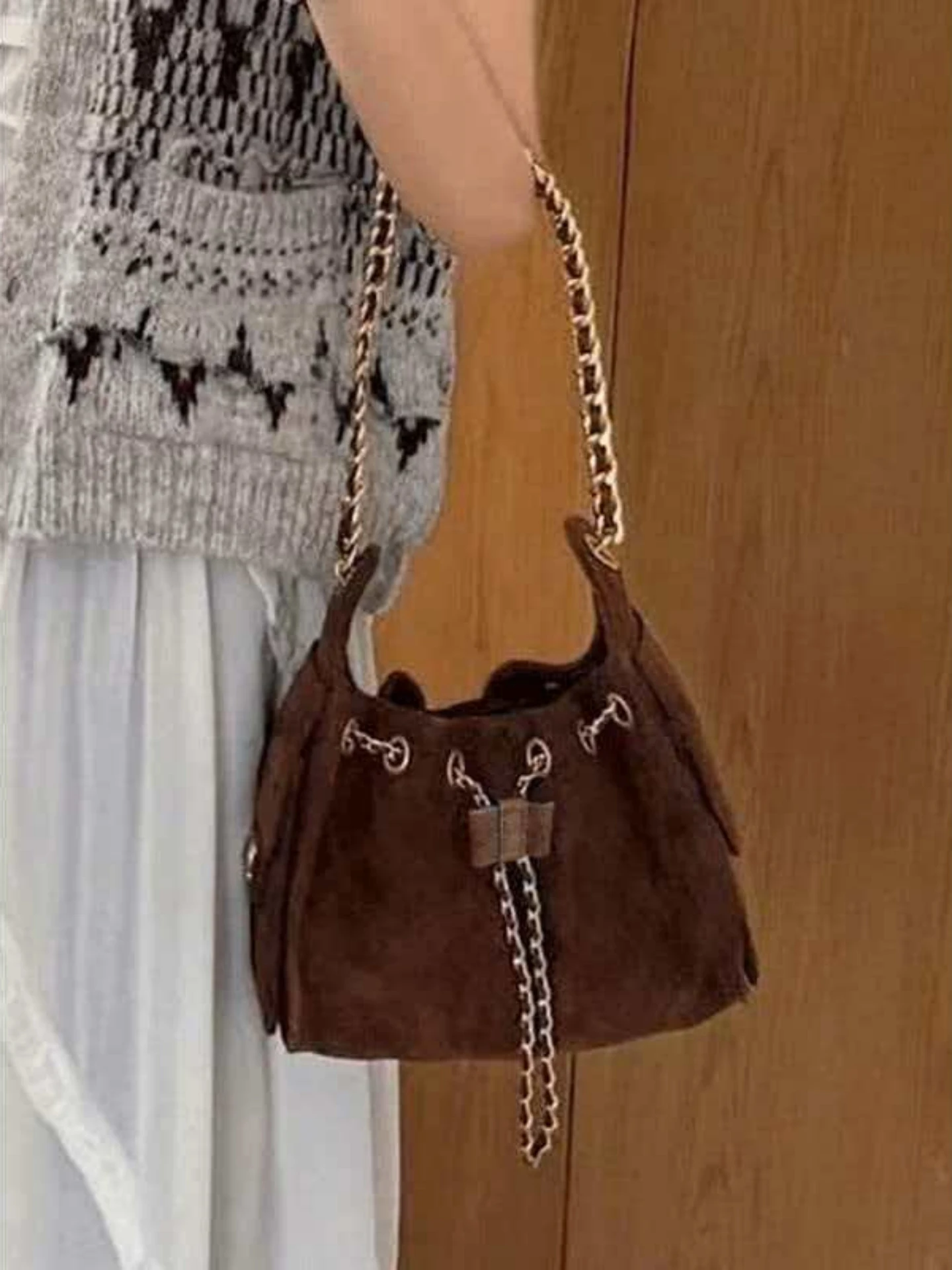 

Genuine Leather Quilted Mini Hobos Bag Chain Crossbody Bag High Quality Shoulder Bag Underarm Purse for Women