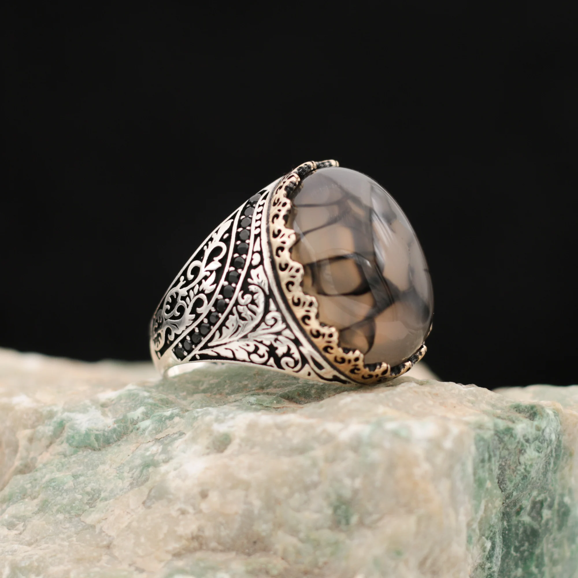 

Agate Aqeeq 925 Silver Men's ring. Men's Jewelry Stamped With Silver Stamp 925 All Sizes Are Available