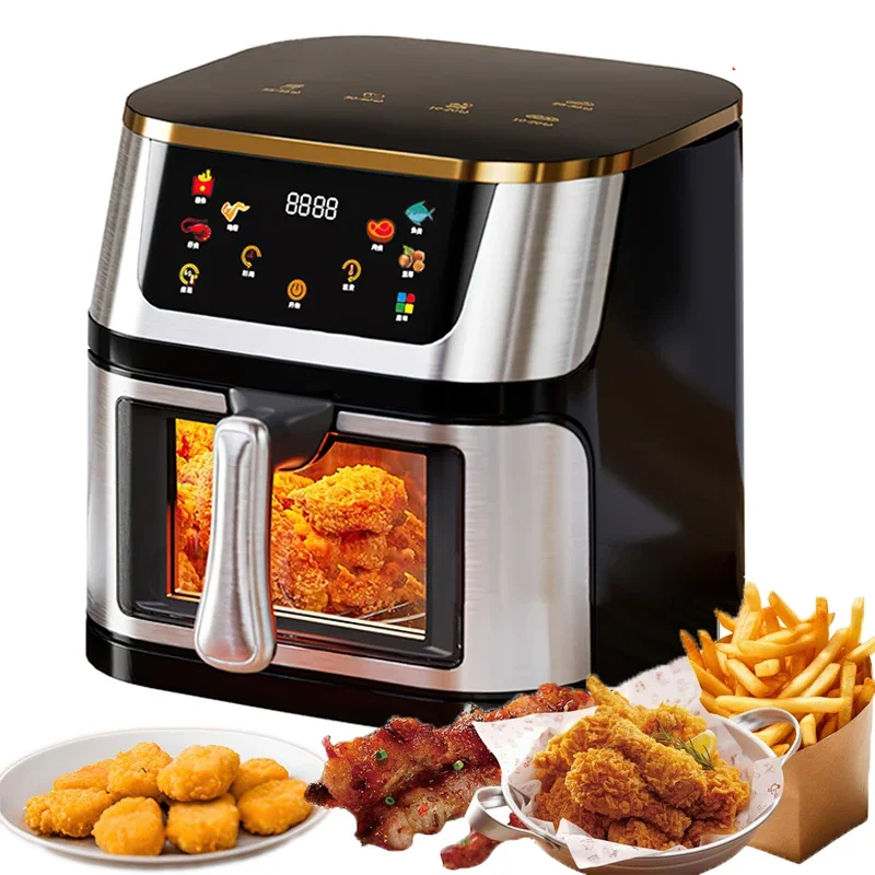 10L Large Capacity Air Fryer 1400W Visible Multi-function Air Oven LED Touch Screen 210℃ High Temperature Electric Air Fryer