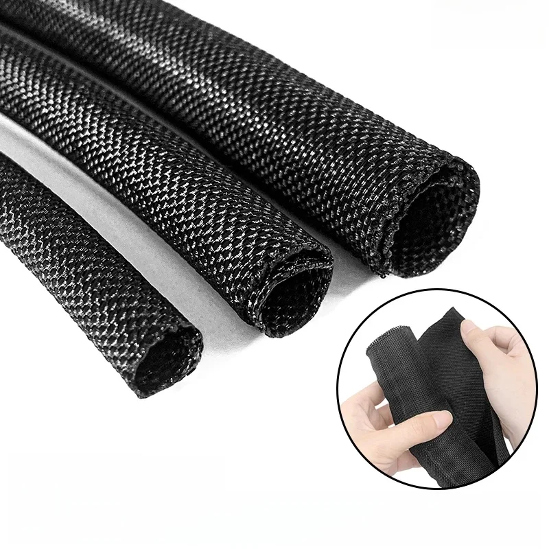 Manchon de câble à fermeture automatique, tressé en PET, extensible, gestion de ligne automatique, superpositions, métier à tisser Flexible, Tube fendu, protection d'enveloppe de fil