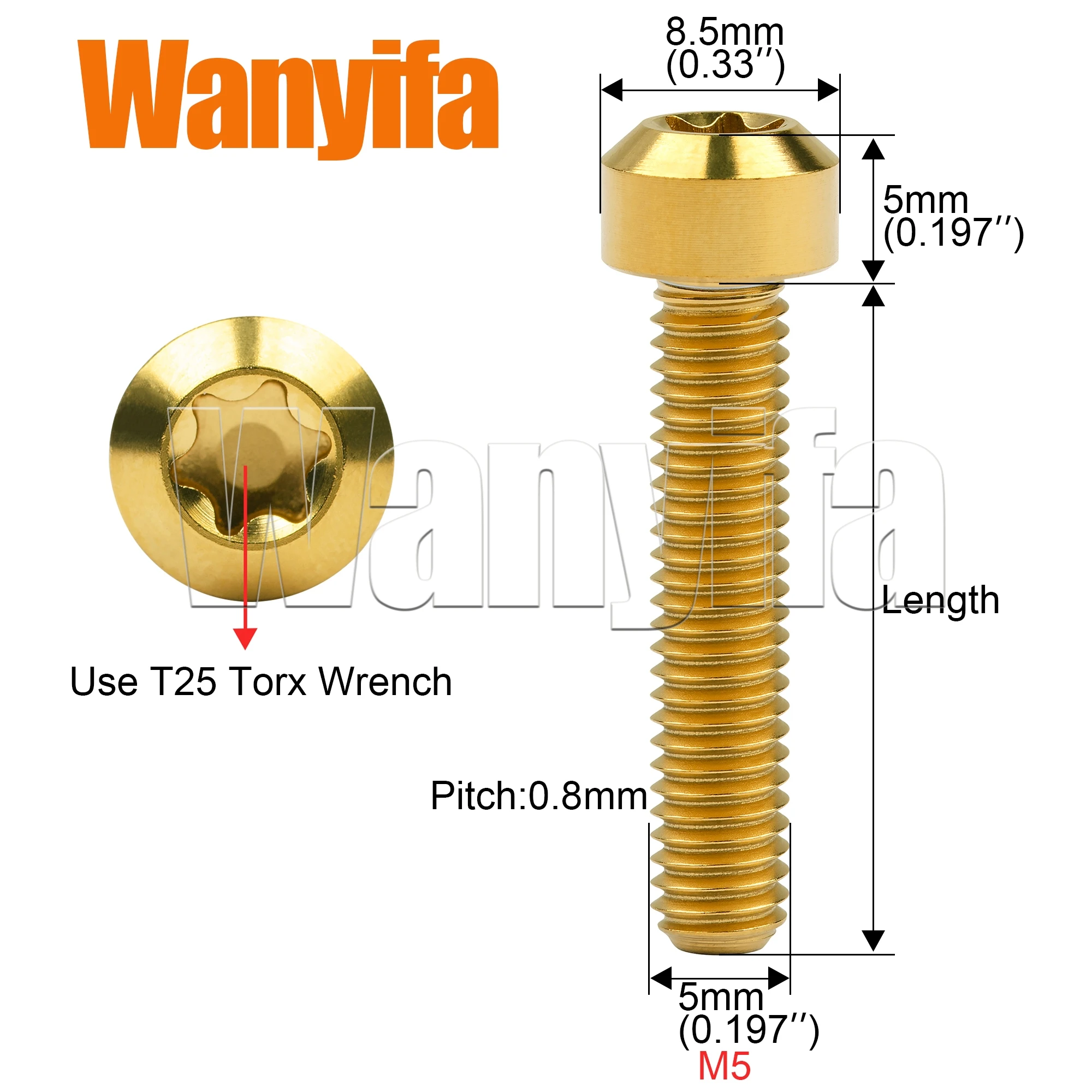 Wanyifa Titanium Bolt M5x10/15/20/25/30/35/40/45/50/55/60mm Cylindrical Head Torx Socket Screws for Bicycle Part