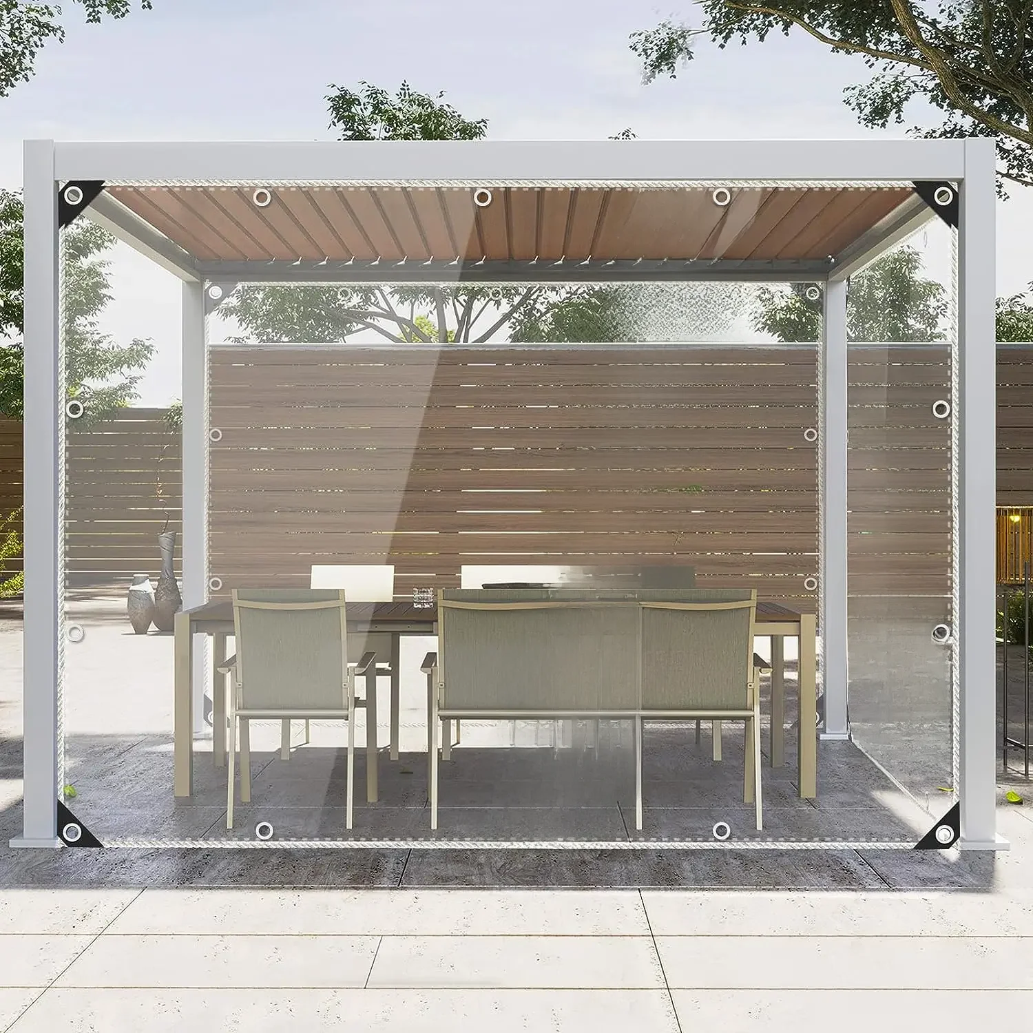 0,39 mm transparente PVC-Plane, regendichtes Tuch, Garten-Pergola-Plane, Vorhang, Balkon, Fenster, klare Plane, Regenschutz, Greenhou