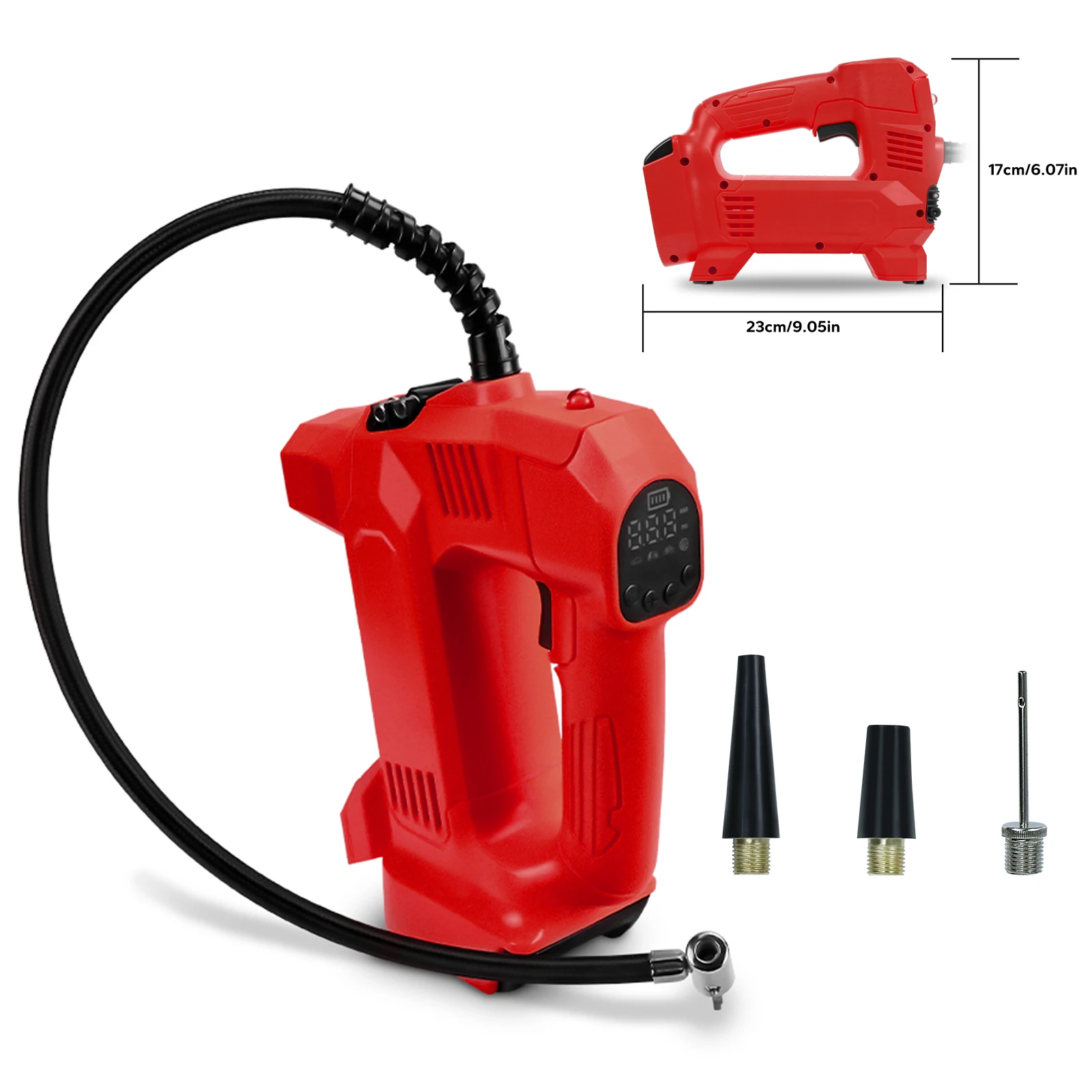 Inflator Pneu Elétrico Portátil Compressor de ar com Medidor de Pressão Digital Lcd Bomba de ar Milwaukee 18v Bateria sem Bateria