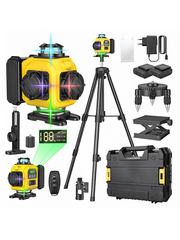 12/16 Linien 3D/4D Laser-Nivelliergerät Grün Lila Blau 4 Farben Strahl 360° °   Horizontaler & Vertikaler Leistungsstarker Linienlaser