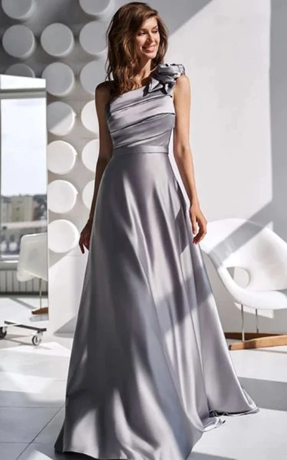 Um ombro vestido de cetim Ruched, bainha sem mangas, bainha longa plissada, vestido de noite formal, vestidos de baile, vestidos longos, quente, 2022