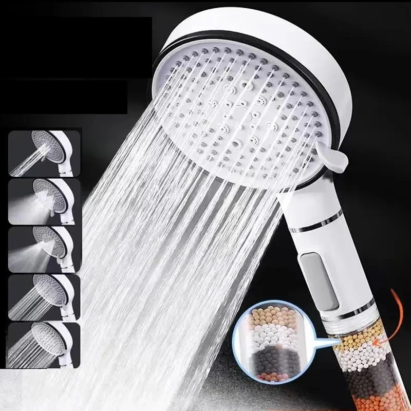 5 Modes High Pressure Shower Head Anti Limestone Filter Hygienic Remove Calcario Shower with Holder and Hose Bath Accessories