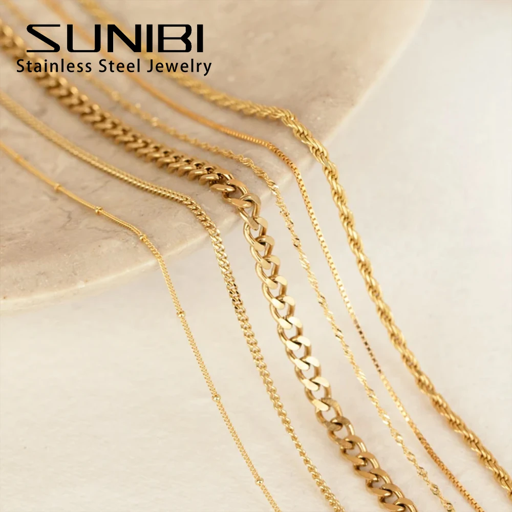 SUNIBI 316L Stainless Steel Chain Necklace for Women Gold Color Statement Choker Necklaces Do Not Fade Jewelry Wholesale