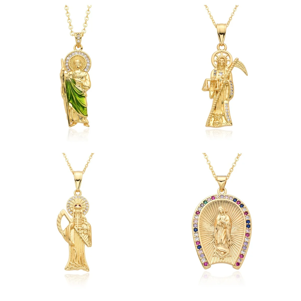 18K gold-plated fashionable colored zircon gold-plated clavicle chain Death Virgin Mary necklace daily wear jewelry