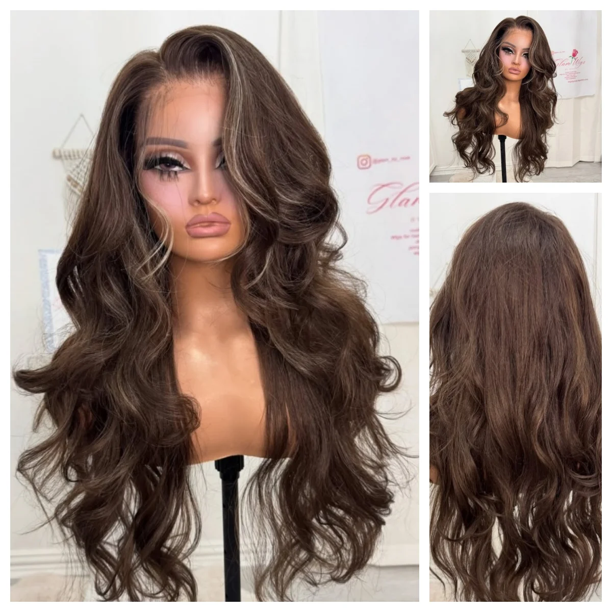 

Highlight Ash Blonde Brown 200% Density Wig Dark Brown with Blonde Lace Front Wig 100% human hair Wig Cosplay Daily Party Wigs