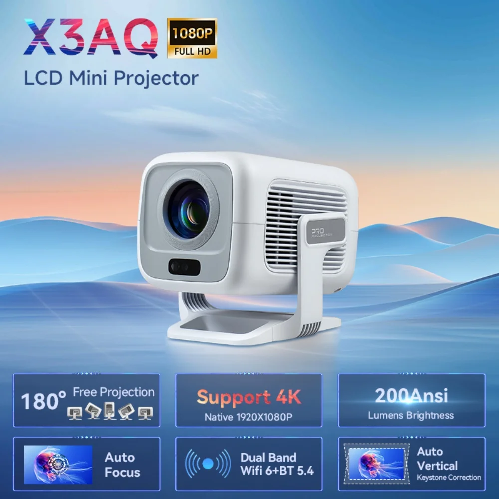 X3AQ Mini Projector 1080P Native 4K Supported Android 14, Auto Focus 5G WiFi6 BT5.4 Portable for Home Theater Outdoor Movie