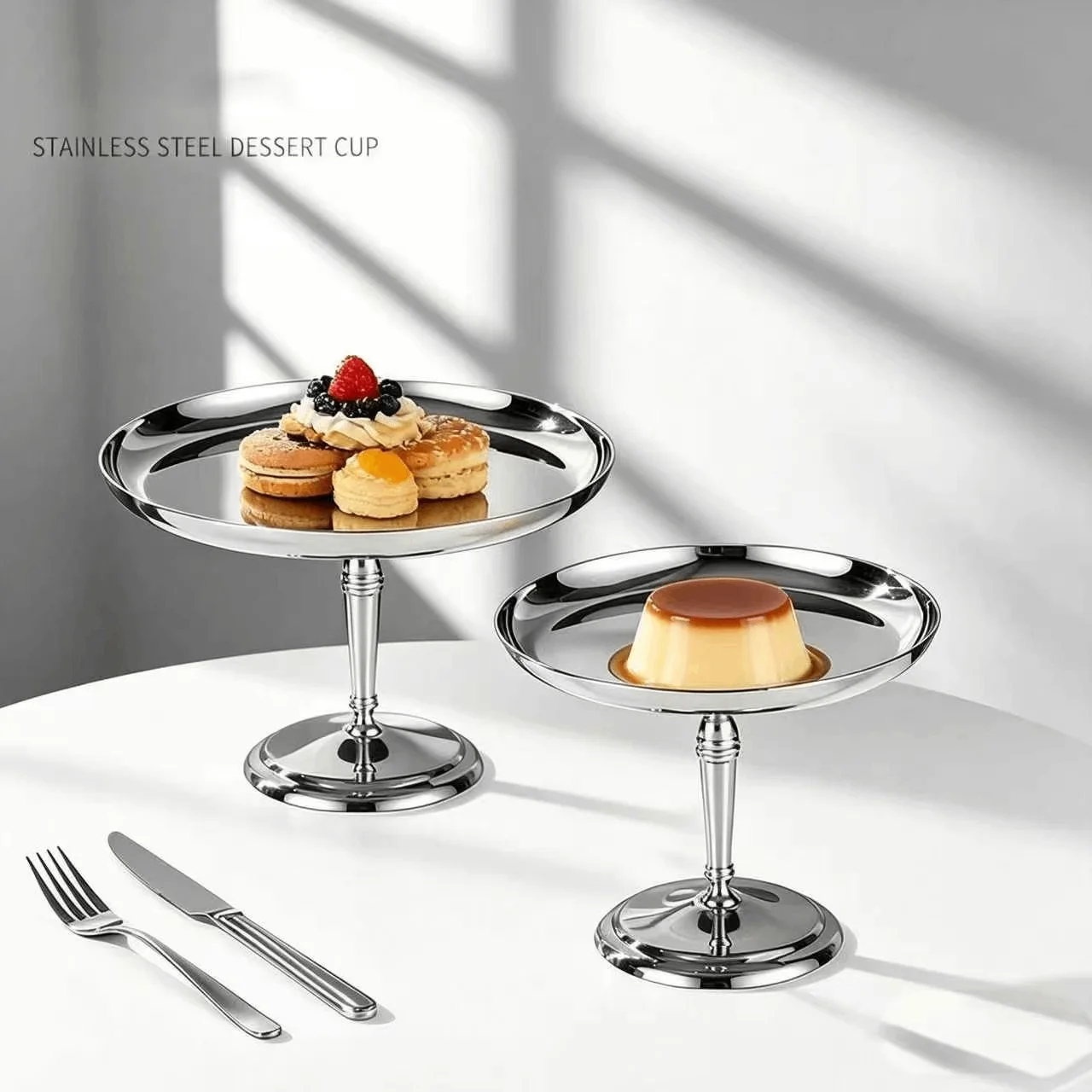 304 Stainless Steel Dessert Cup Pudding Cups Cake Plates Ice Cream Cups Fruit Display Plates For Fruit Yogurt Snack Dish Bar