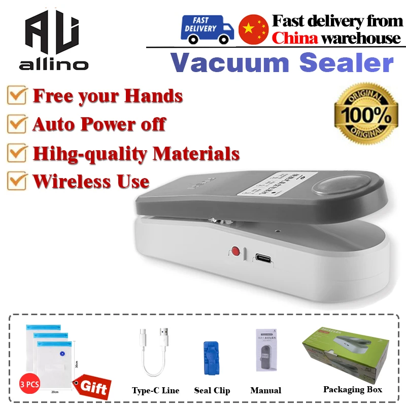 

Allino Vacuum Sealer Automatic Packaging Machine Portable Vacuum Sealer Vacuum Food Sealing Dry Wet 2-in-1 Home Food Preserver