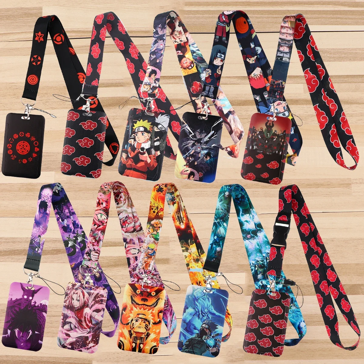 Porte-carte de crédit d'affaires, dessin animé japonais, nuages rouges, lanière Kakashi, porte-clés, mode travail, identification, support pour téléphone, accessoires de Cosplay