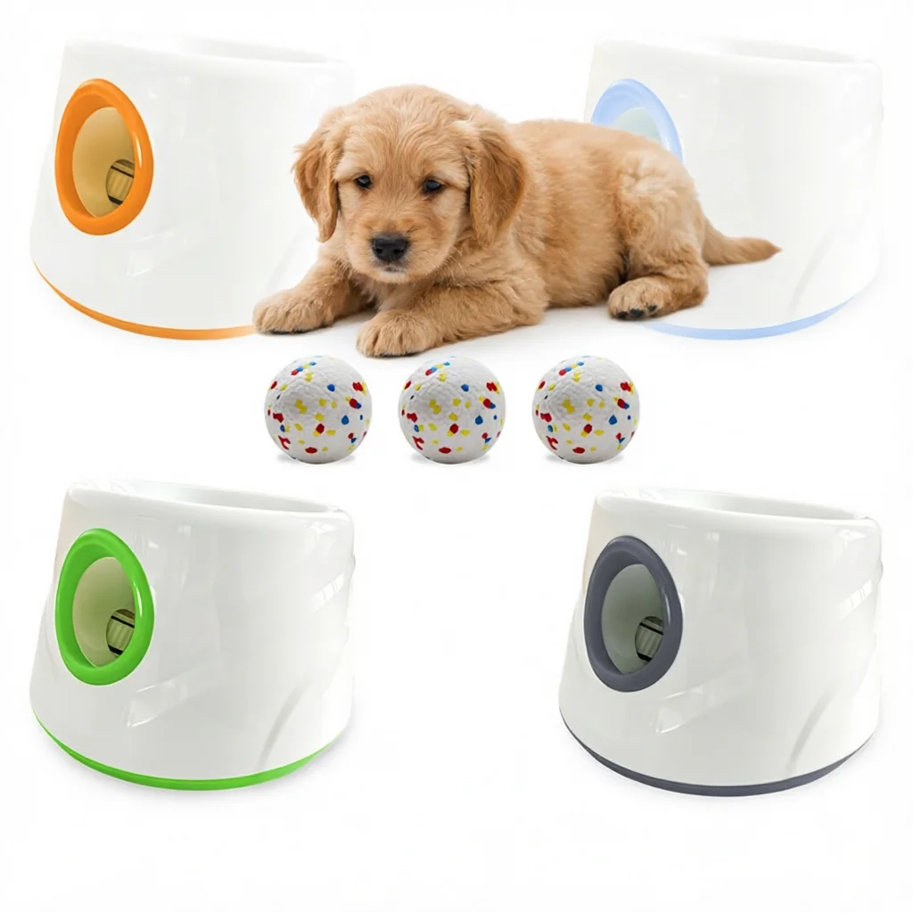 Juguetes para Perros al Aire Libre, Juguete Interactivo para Lanzar Pelotas para Cachorros y Perros Medianos, Lanzador Automático de Pelotas para Entrenamiento de Perros, Distancia Ajustable de
