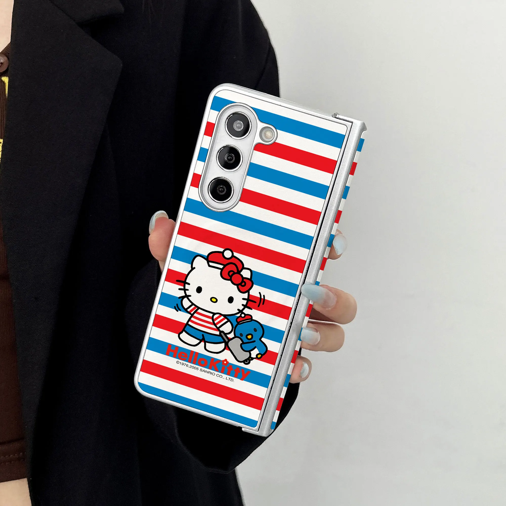 Striped minimalist KT cat magnetic case suitable for Samsung Galaxy Z folding 7 6 5 4 folding 5 folding 6 folding 4 W26 all incl