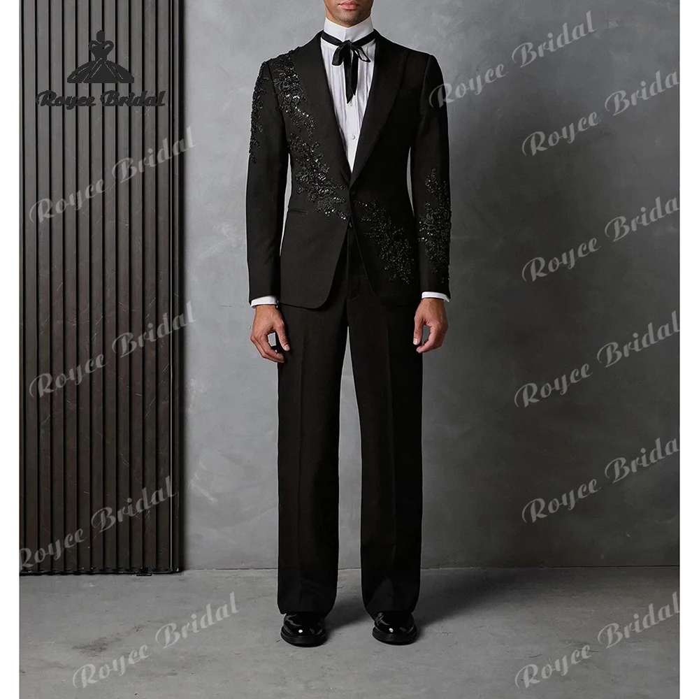 ビーズ付きツーピースメンズスーツ 結婚式2026 ピークラペル シングルブレスト カジュアル イブニング プロムスーツ カスタムメイド 男性用スーツ