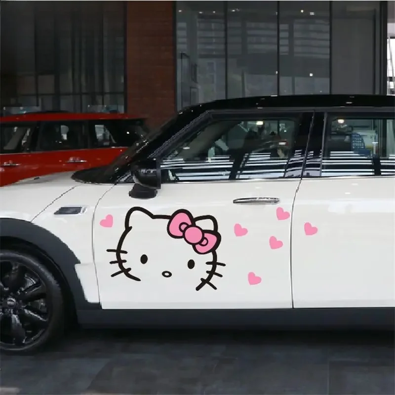 Sanurgente-Autocollant de capot de voiture Hello Kitty, décoration de carrosserie de voiture, autocollants de porte de voiture, dessin animé Anime, chat Kt, fleur mignonne, jouets de bricolage,