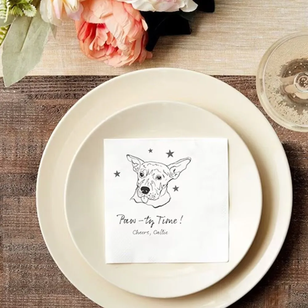 25 Personalized Pet Napkin Wedding,Custom Pet Portrait Pet Cocktail Napkin,Dog Portrait Pet Party Illustrated Pet Wedding Napkin