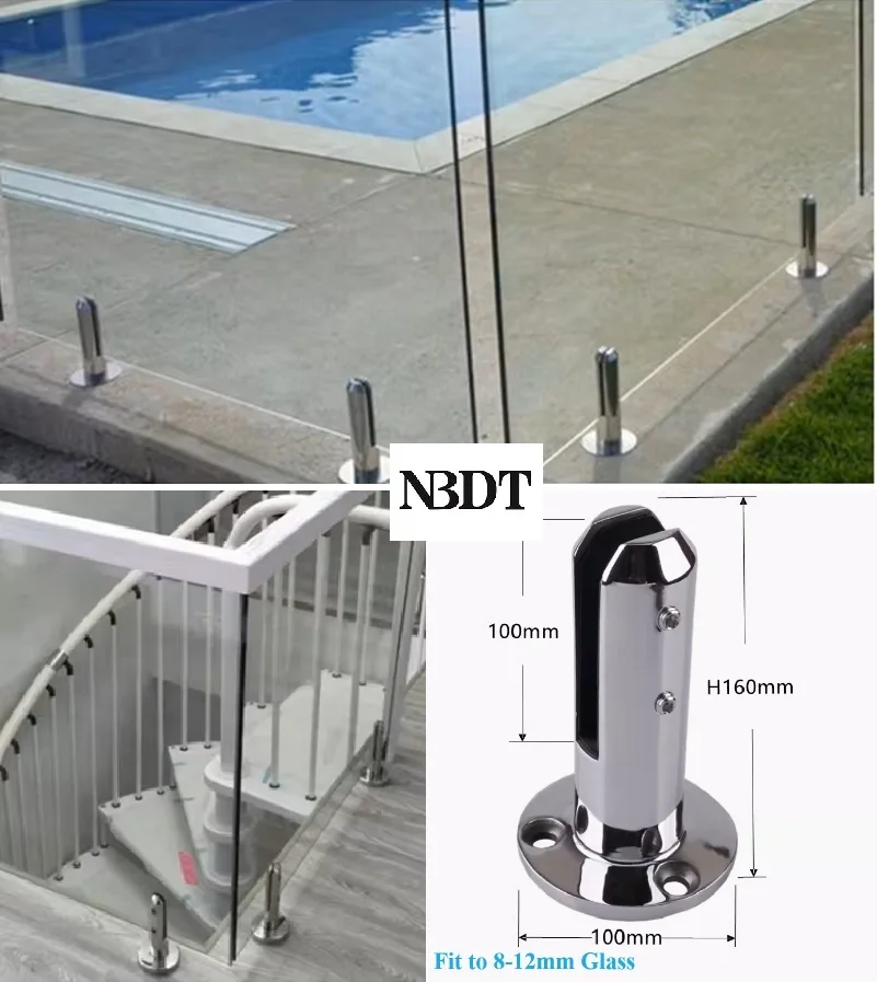 1Piece Round 304 Stainless Steel Floor Glass Fixing Clamp Clip With Decorative Cover Pool Balcony Fence Guardrail