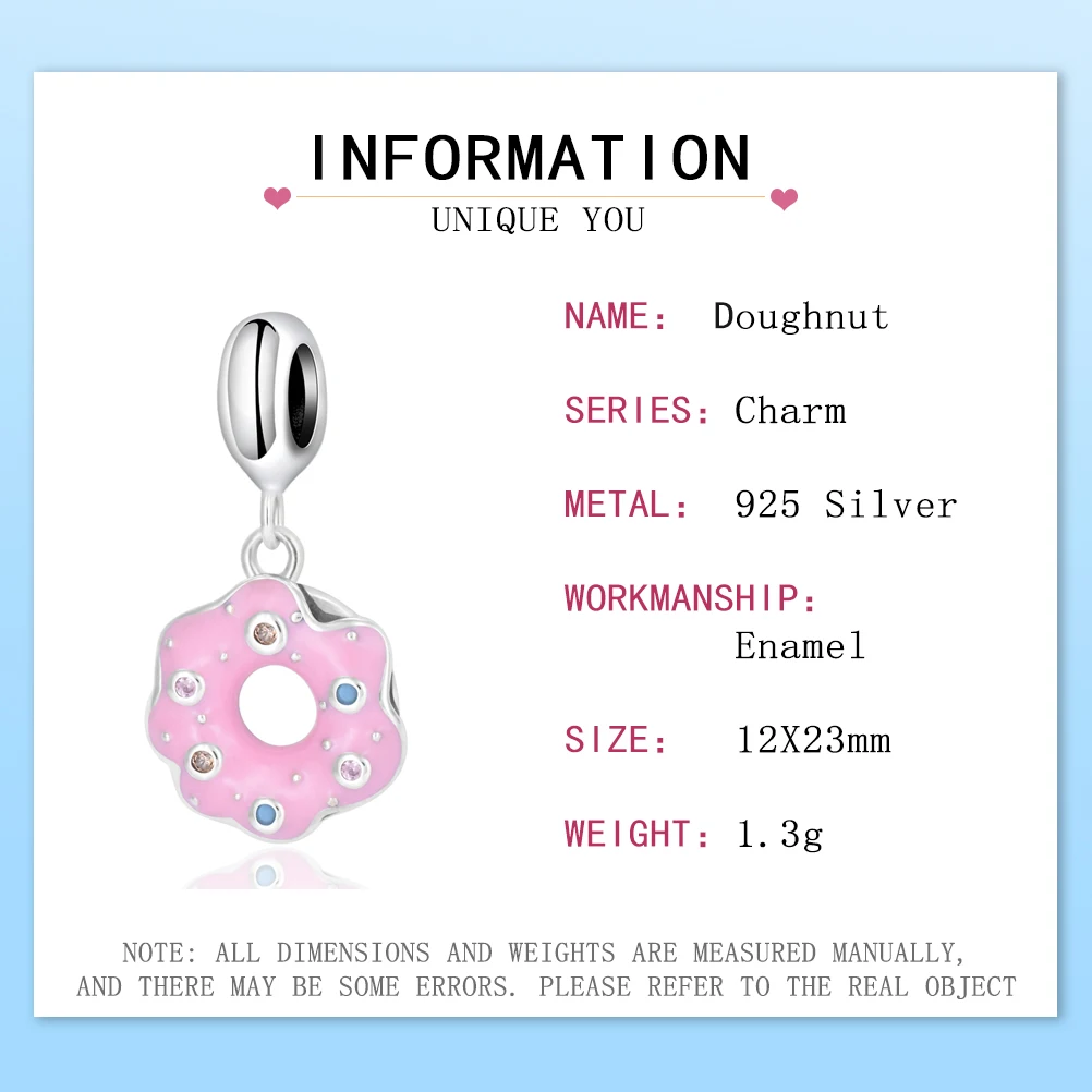 PANQDIY Donut-Charm-Halskette mit Emaille-Anhänger aus 925er Sterlingsilber und Zirkonfassung ist perfekt für das Original-Armband