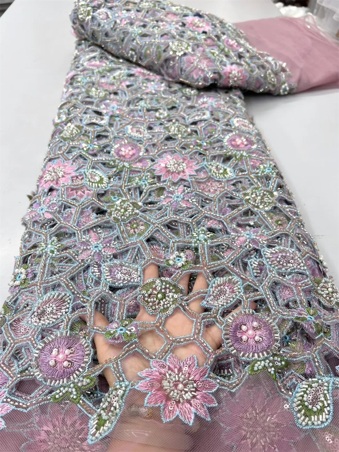 African Heavy Beaded Lace Fabric 2026 High-Quality Sequins French Cutting For Nigerian Woman Wedding Style Material Sewing