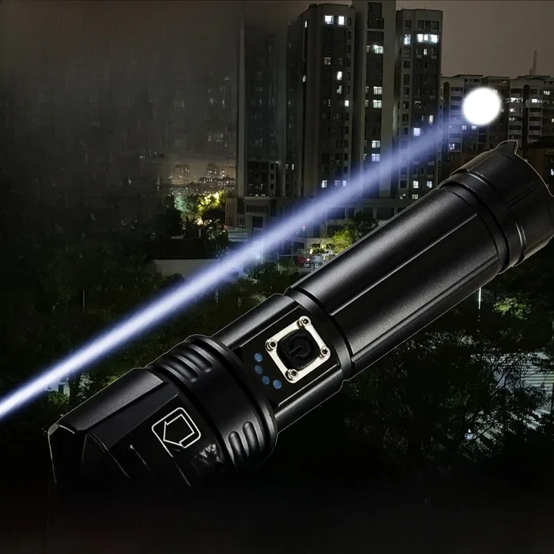 8800Meters Led Flashlight Rechargeable Torch TYPE-C Powerful Tactical Flash Light Zoomable Hunting Lantern Waterproof Hand Lamp