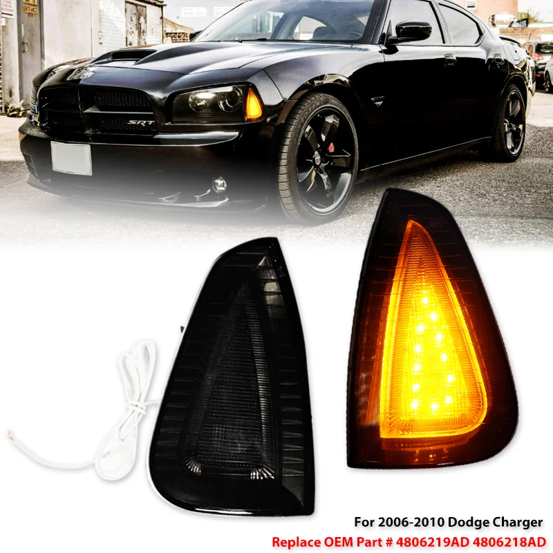 

2 шт. светодиодные янтарные указатели поворота, передние угловые боковые фонари для Dodge Charger 2006-2010, автомобильные аксессуары, белые DRL