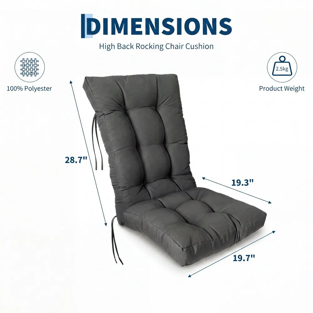 Hoog rugleuning schommelstoelkussen met banden, dik pluche ergo polyester zitkussen voor binnen/buiten, tuin, patio, veranda, water-/vlekbestendig, zachte ondersteuning voor schommelstoelen, geschikt