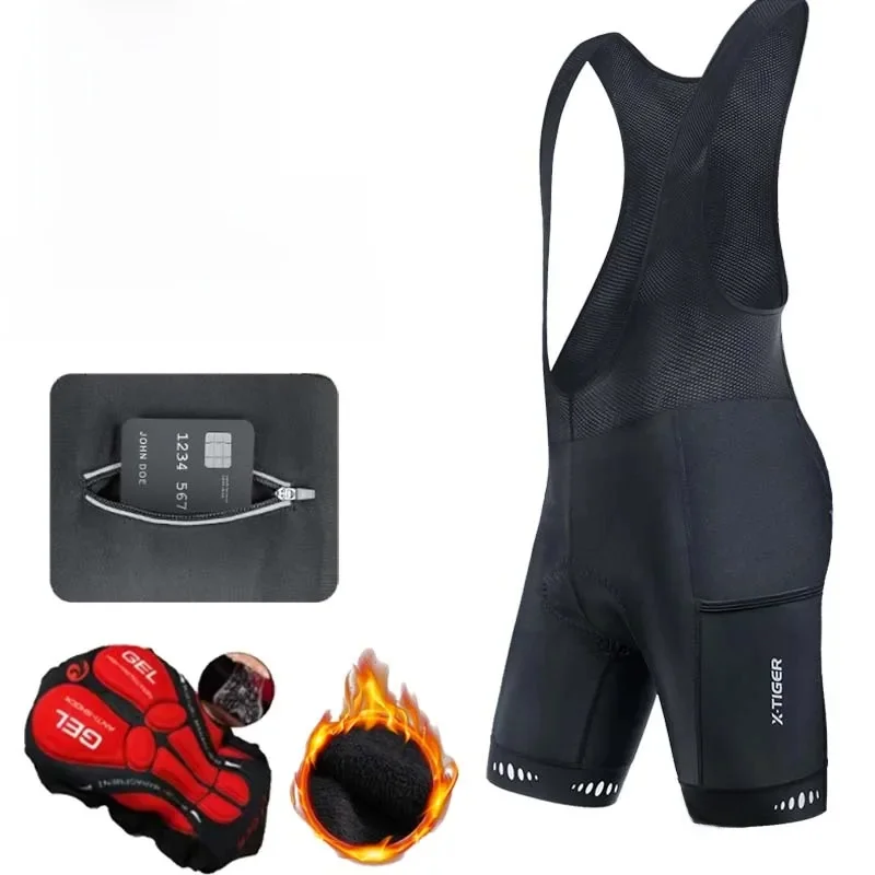 AliExpress X-TIGER Thermal Winter Cycling Bib Shorts With Back Pocket 5D Gel Padded Men Fleece Sports Warm Bib Shorts MTB Road Bike Pants