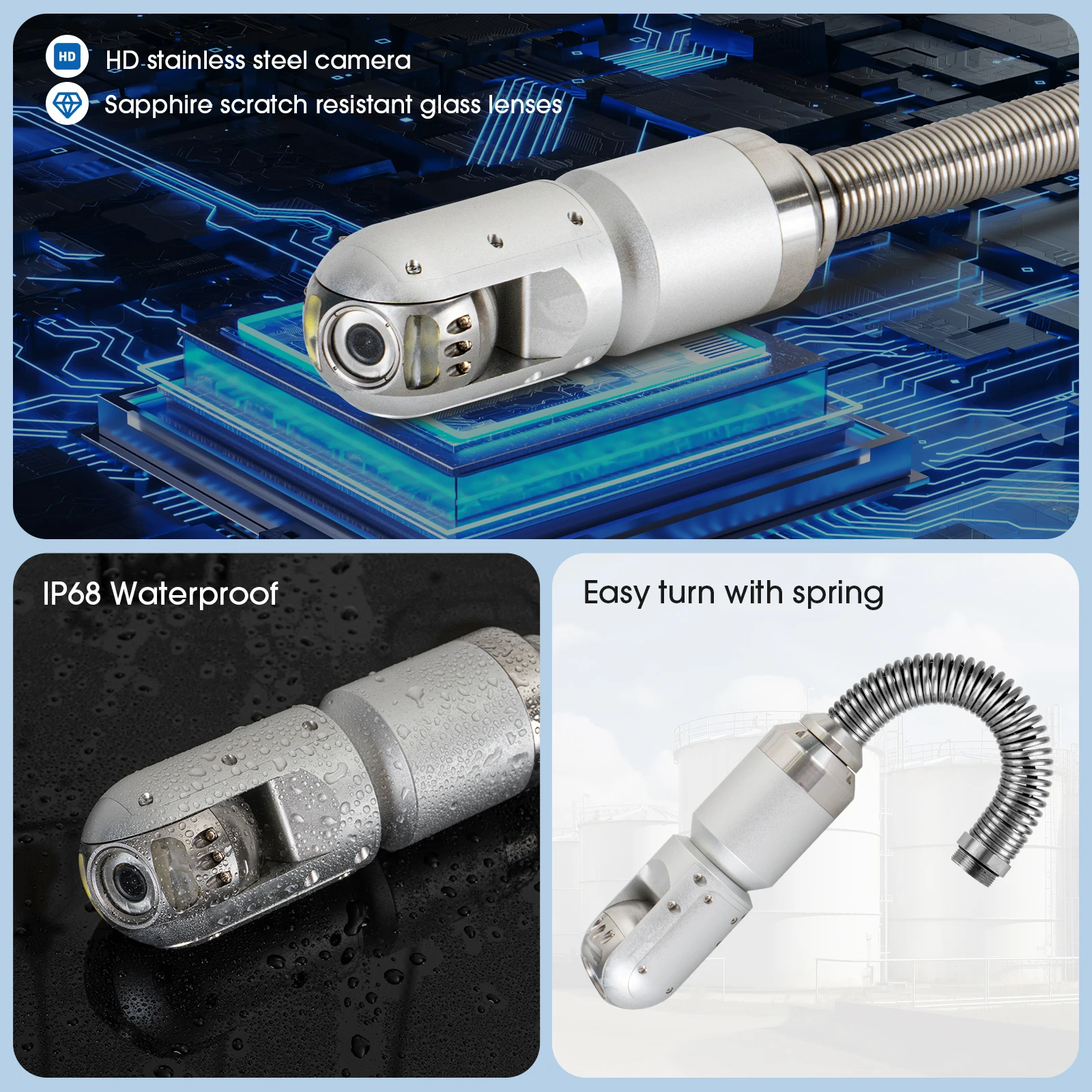 DVR 9mm Cable 360 Degree/180 Degree Rotation Pipe Inspection Camera 20-200M, SYANSPAN 10.1" HD Sewer Camera Industrial Endoscope