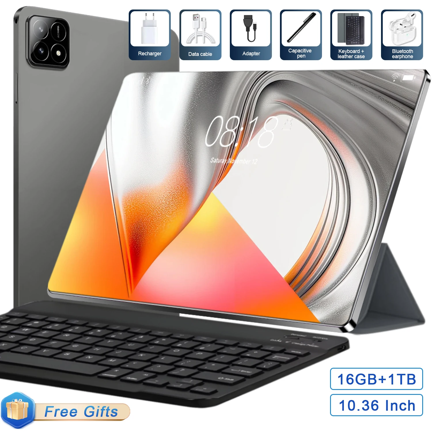 Tablet PC de 10 Núcleos con CPU de Alto Rendimiento, 16 GB de RAM, 1 TB de Almacenamiento Ultra, WiFi 5G, Pantalla HD, Batería de 12000 mAh, Incluye Periféricos Bluetooth Gratuitos