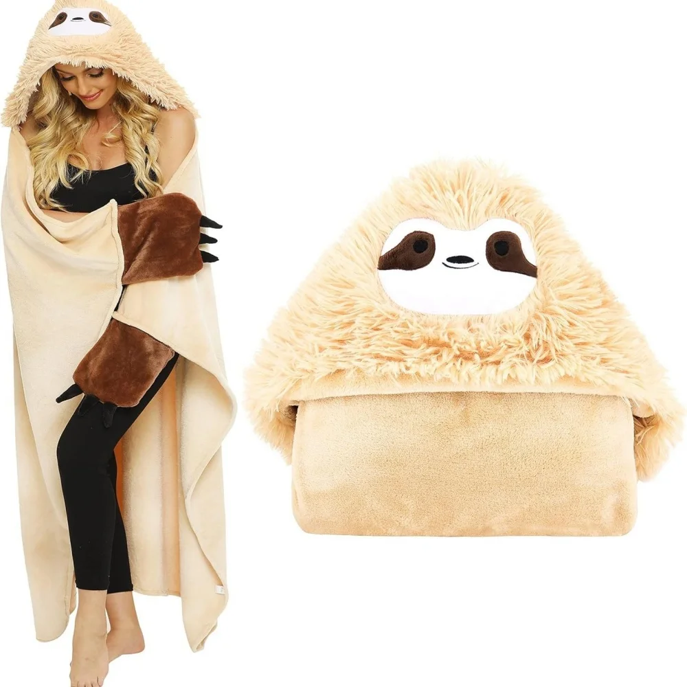 Sloth Wearable cobertor com capuz para adultos, super macio, Shaggy Fuzzy, quente, aconchegante, peludo Sherpa Hoodie, capa, envoltório, presente de Natal